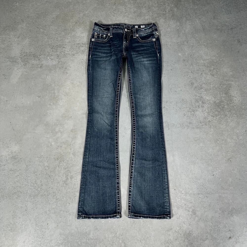 Bootcut Low Rise Miss Me Women’s Western Thick Stitch Flared Denim Jeans Size 27